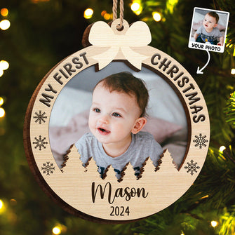 My First Christmas - Personalized 2-Layered Wooden Ornament - Christmas Gifts For Family, Baby Kid