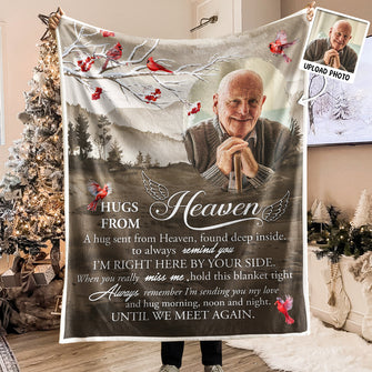 Custom Photo Hugs From Heaven - Personalized Customized Blanket - Memorial Gift For Loss, Mourning