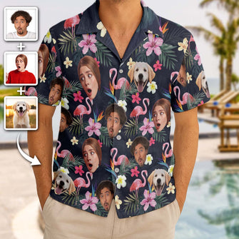 Custom Photo With Beloved Ones Flamingo Theme - Personalized Customized Hawaiian Shirt - Gift For Family Members, Best Friends