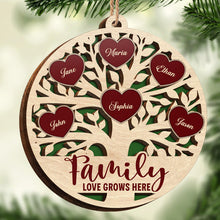 Family Love Grows Here - Personalized 2-Layered Wooden Ornament - Engraved Gifts For Family