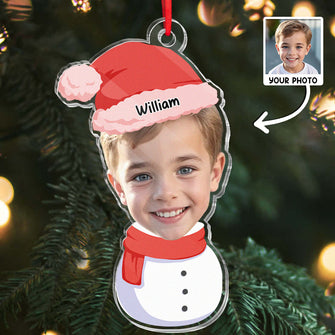 Custom Photo Christmas Snowman - Customized Personalized Acrylic Ornament - Christmas Gift For Family Kid Children