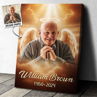 Pet Loss, Deceased Loved One With Halo & Wings Heaven - Personalized Customized Canvas - Memorial Gift For Family Members