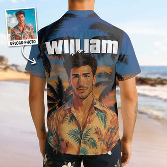 Custom Photo Sunset Tropical  - Personalized Customized Hawaiian Shirt - Gift For Family Members, Best Friends