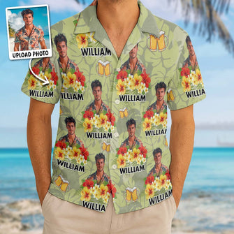 Custom Photo Drinkin' & Cheerin' - Personalized Customized Hawaiian Shirt - Gift For Family Members, Best Friends