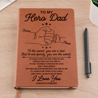 To My Hero Dad - Personalized Leather Journal - Father's Day Gift For Dad, Grandpa