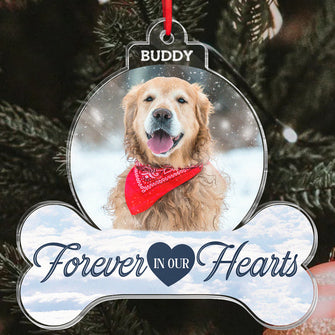 Custom Photo Forever In Our Hearts - Personalized Custom Acrylic Ornament - Best Gift For Dog Lover