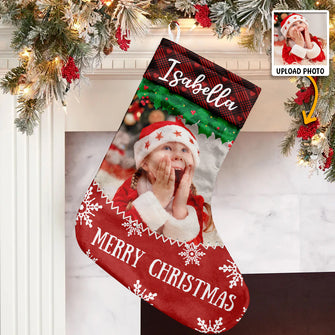 Merry Christmas  - Personalized Photo Stocking - Gift For Him, Her