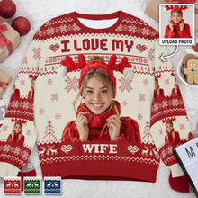 Custom Photo I Love My - Customized Personalized Ugly Sweater - Christmas Gift For Couple Husband Wife