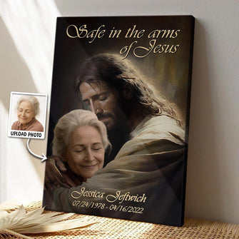 Custom Photo Safe In The Arms Of Jesus - Personalized Customized Canvas - Memorial Gift For Family Members