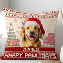 Custom Photo Happy Pawlidays - Customized Personalized Pillow - Pet Gift For Pet Dog Cat Lover