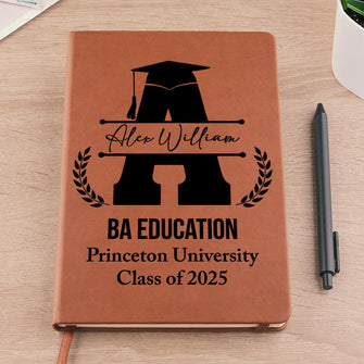 Monogram Graduation Theme - Personalized Customized Leather Journal - Graduation Gift, Gift For Friends