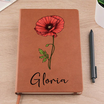 Birth Month Flowers Bloom Where You're Planted - Personalized Customized Leather Journal - Gift For Family Members, Book Lovers