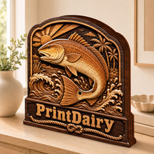 PrintDairy Arched Wooden Plaque, Fishing Art 3-Tier Sign, Rustic Home & Cabin Decor Gift, 4/6/8 Inch Options