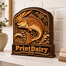 PrintDairy Arched Wooden Plaque, Fishing Art 3-Tier Sign, Rustic Home & Cabin Decor Gift, 4/6/8 Inch Options