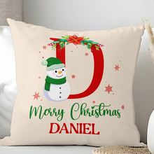 Monogram Christmas Snowman Personalized Custom Pillow Merry Christmas Gift