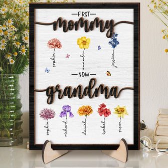 From Mommy To Grandma Flower - Personalized Customized 2-Layered Wooden Plaque - Gift For Mom, Grandma, Wife, Her