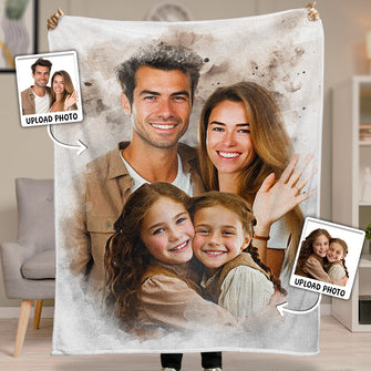 Watercolor Painting Of Loved Ones - Personalized Customized Blanket - Gift For Grandpa, Family Members