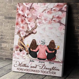 Cherry Blossom Mother And Daughter Forever Linked Together - Personalized Customized Canvas - Mother's Day Gifts For Mom, Wife, Her
