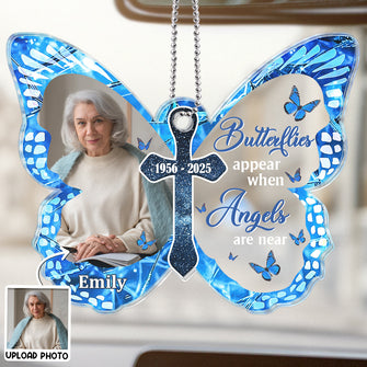 Custom Photo Butterflies Appear When Angels Are Near - Personalized Car Ornament - Memorial Gift For Family Members