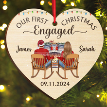 Our First Christmas Engaged - Customized Personalized Wooden Cutout Ornament - Couple Gift For Husband Wife