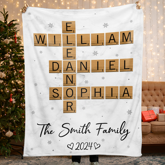 Custom Family Name Crossword Art Blanket - Customized Personalized Blanket - Gift For Family