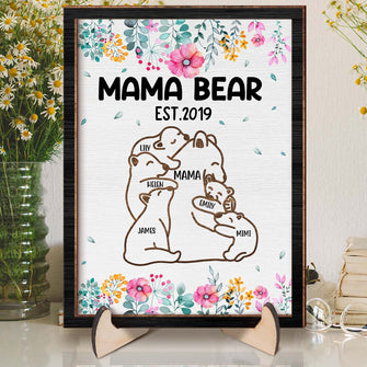 Flowery Mama Bear - Personalized Customized 2-Layered Wooden Plaque - Gift For Mom, Grandma, Wife, Her