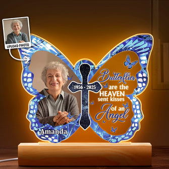 Custom Photo Butterflies Are The Heaven - Personalized 3D LED Light - Memorial Gift For Family Members, Grandparents