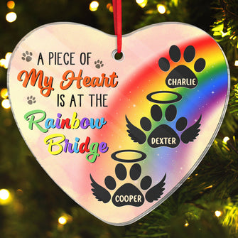 My Heart At The Rainbow Bridge - Personalized Custom Heart Acrylic Ornament - Gift For Pet Lovers