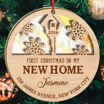 First Christmas In New Home - Personalized Custom Mirror Wooden Ornament - Gift For Family