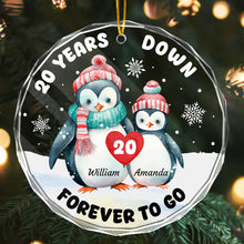 Christmas Penguin Couple Shaped - Personalized Glass Ornament - Christmas Gift For Couple, Lovers