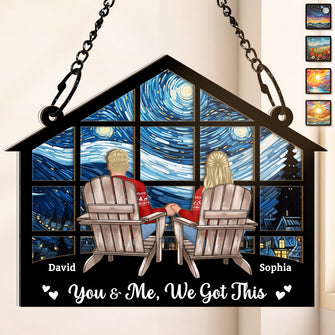 You And Me We Got This Couple Sitting - Personalized Window Suncatcher Ornament - Christmas Gift For Married Couple Husband Wife