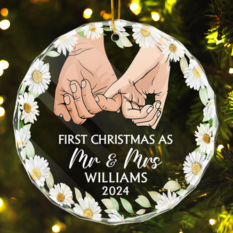 Holding Hands Husband And Wife First Christmas - Personalized Glass Ornament - Christmas Gift For Couple