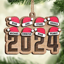 Chrismas Family Name Santa Hat 2024 - Personalized 2-Layered Wooden Ornament - Gifts For Family