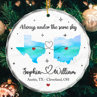 Always Under The Same Sky - Customized Personalized Glass Ornament - Gift For Couple Husband Wife Family