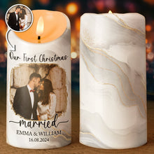 Custom Photo Our First Christmas - Customized Personalized Candle Led Light - Christmas Gift For Couple Husband Wife