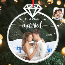 Custom Photo Our First Christmas Married - Personalized Custom Acrylic Ornament - Gift For Couple