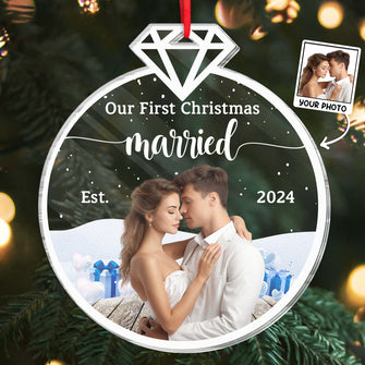 Custom Photo Our First Christmas Married - Personalized Custom Acrylic Ornament - Gift For Couple