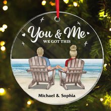 Back View Couple Sitting Beach Landscape - Personality Customized Ornament - Gift For Couple