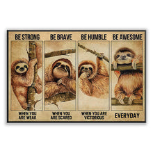 Be Strong Be Brave Sloth Funny Wall Art Home Decor Animal Design Framed Canvas Wall Art