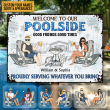 Poolside Grilling Listen To The Good Music Couple Husband Wife Pride - Backyard Sign - Personalized Custom Classic Metal Signs