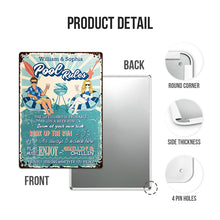 Pool Rules Swim At Your Own Risk Grilling Couple Husband Wife - Backyard Sign - Personalized Custom Classic Metal Signs