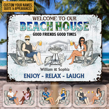 Poolside Grilling Listen To The Good Music Couple Husband Wife Pride - Backyard Sign - Personalized Custom Classic Metal Signs