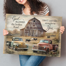 God Blessed The Broken Road Vintage Barn & Truck - Personalized Canvas - Farmhouse Decoration Perfect Gift For Couple Husband Wife