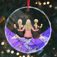 Family Sitting On The Moon - Customized Personalized Glass Ornament - Christmas Gift For Family