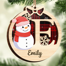 Chrismas Snowman Monogram Personalized 2-Layered Wooden Ornament Christmas Gifts For Her, Him
