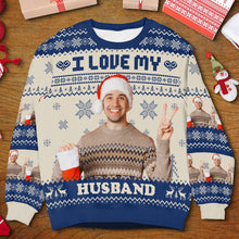 Custom Photo I Love My - Customized Personalized Ugly Sweater - Christmas Gift For Couple Husband Wife