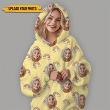 Personalized Oversized Blanket Hoodie Custom Face Warm Hoodie Rainbow Pattern Gift For Besties Mother