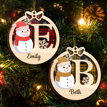 Chrismas Snowman Monogram Personalized 2-Layered Wooden Ornament Christmas Gifts For Her, Him