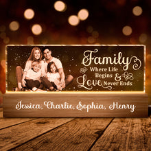 Custom Photo Family Where Life Begins - Personalized Acrylic LED Night Light - Gift For Family