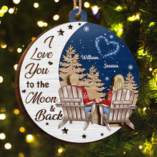 I Love You To The Moon & Back - Customized Personalized 2-Layered Wooden Ornament - Gift For Couple Husband Wife